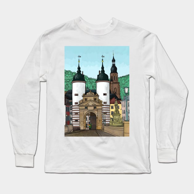 Heidelberg old town, Heidelberg Germany Long Sleeve T-Shirt by ThomaeArt